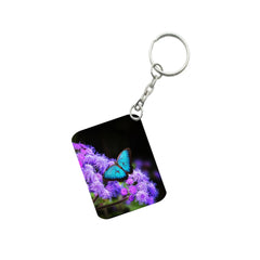 Pack Of 3_ Light Blue Butterfly One Side Printed Rectangle Designer Keychain (Light Blue)