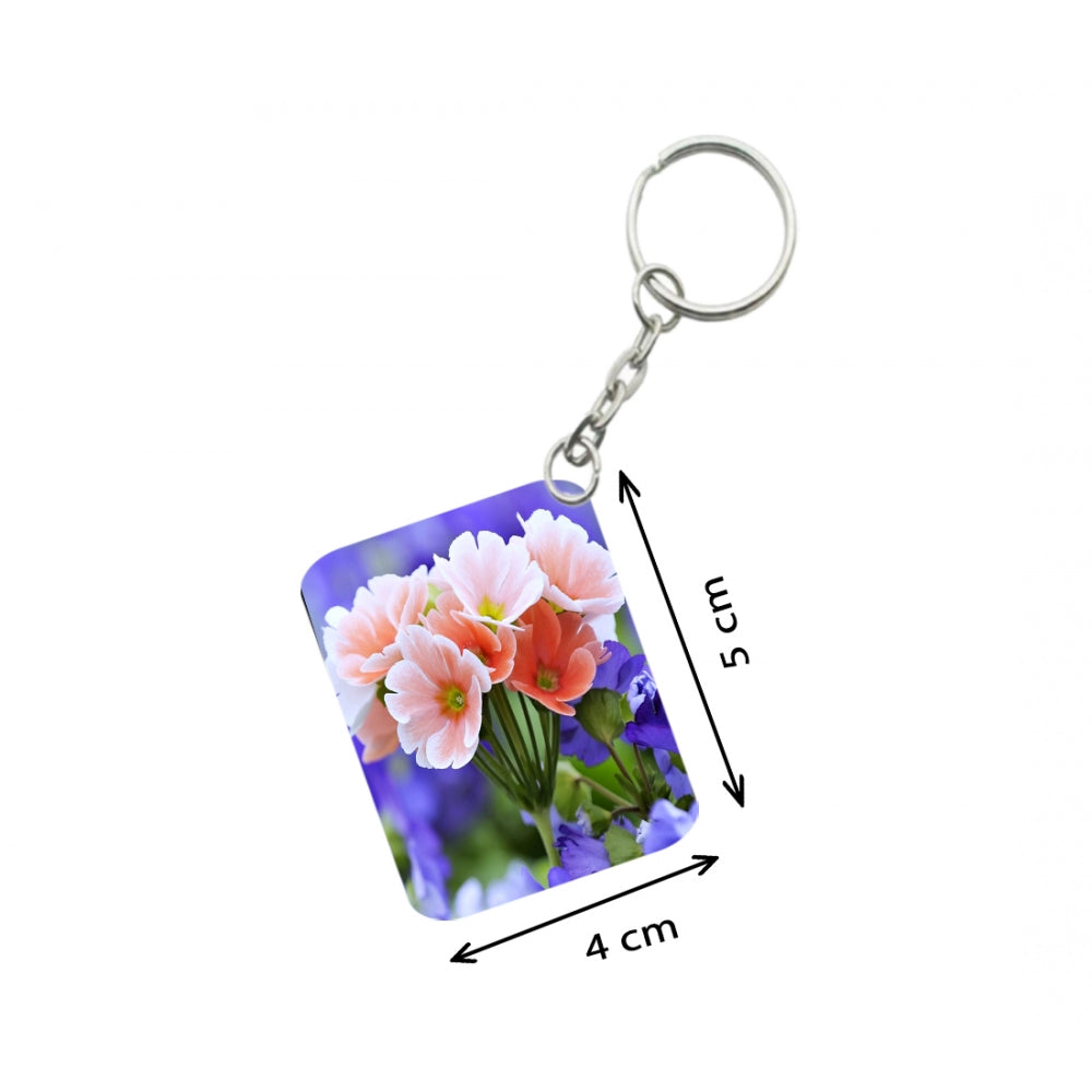 Pack Of 3_ Peach Flower One Side Printed Rectangle Designer Keychain (Peach)