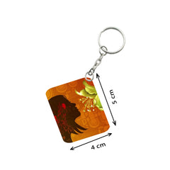 Pack Of 3_ Woman Face Decorated With Flowers One Side Printed Rectangle Designer Keychain (Orange)