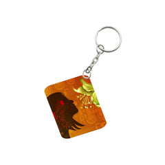 Pack Of 3_ Woman Face Decorated With Flowers One Side Printed Rectangle Designer Keychain (Orange)