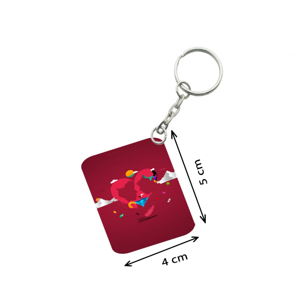 Pack Of 3_ True Love One Side Printed Rectangle Designer Keychain (Red)