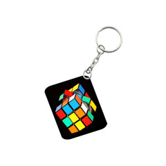 Pack Of 3_ Rubiks Cube One Side Printed Rectangle Designer Keychain (Multi Color)