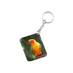 Pack of 3  Parrot One Side Printed Rectangle Designer Keychain (Orange)