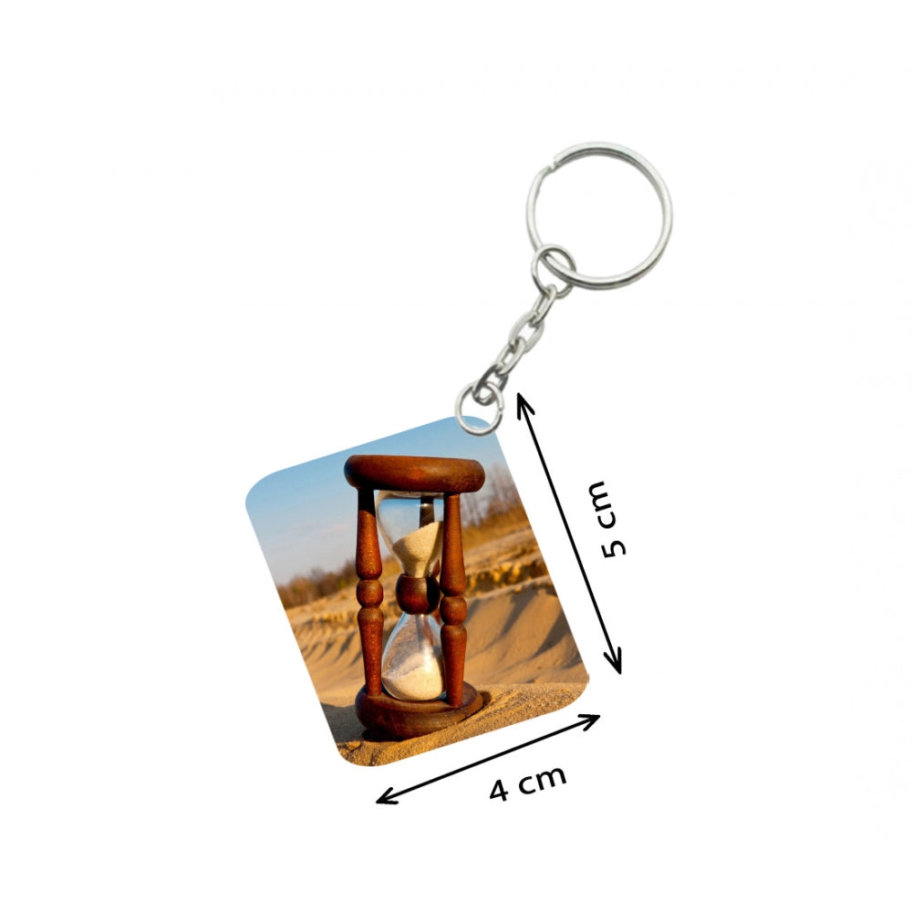 Pack of 3  Hourglass In Desert One Side Printed Rectangle Designer Keychain (Brown)