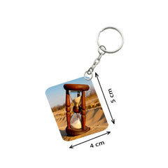 Pack of 3  Hourglass In Desert One Side Printed Rectangle Designer Keychain (Brown)