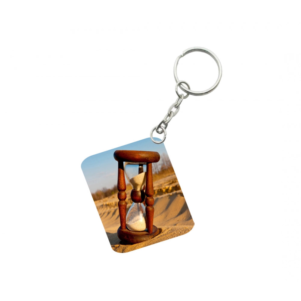 Pack of 3  Hourglass In Desert One Side Printed Rectangle Designer Keychain (Brown)