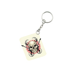 Pack Of 3_ Skull With Music One Side Printed Rectangle Designer Keychain (White)