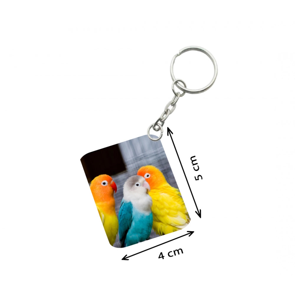 Pack Of 3_ Three Parrot One Side Printed Rectangle Designer Keychain (Multi Color)