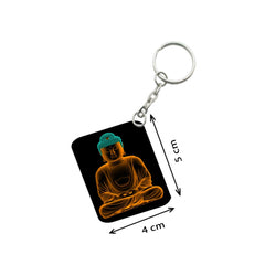 Pack Of 3_ Golden Buddha One Side Printed Rectangle Designer Keychain (Golden)