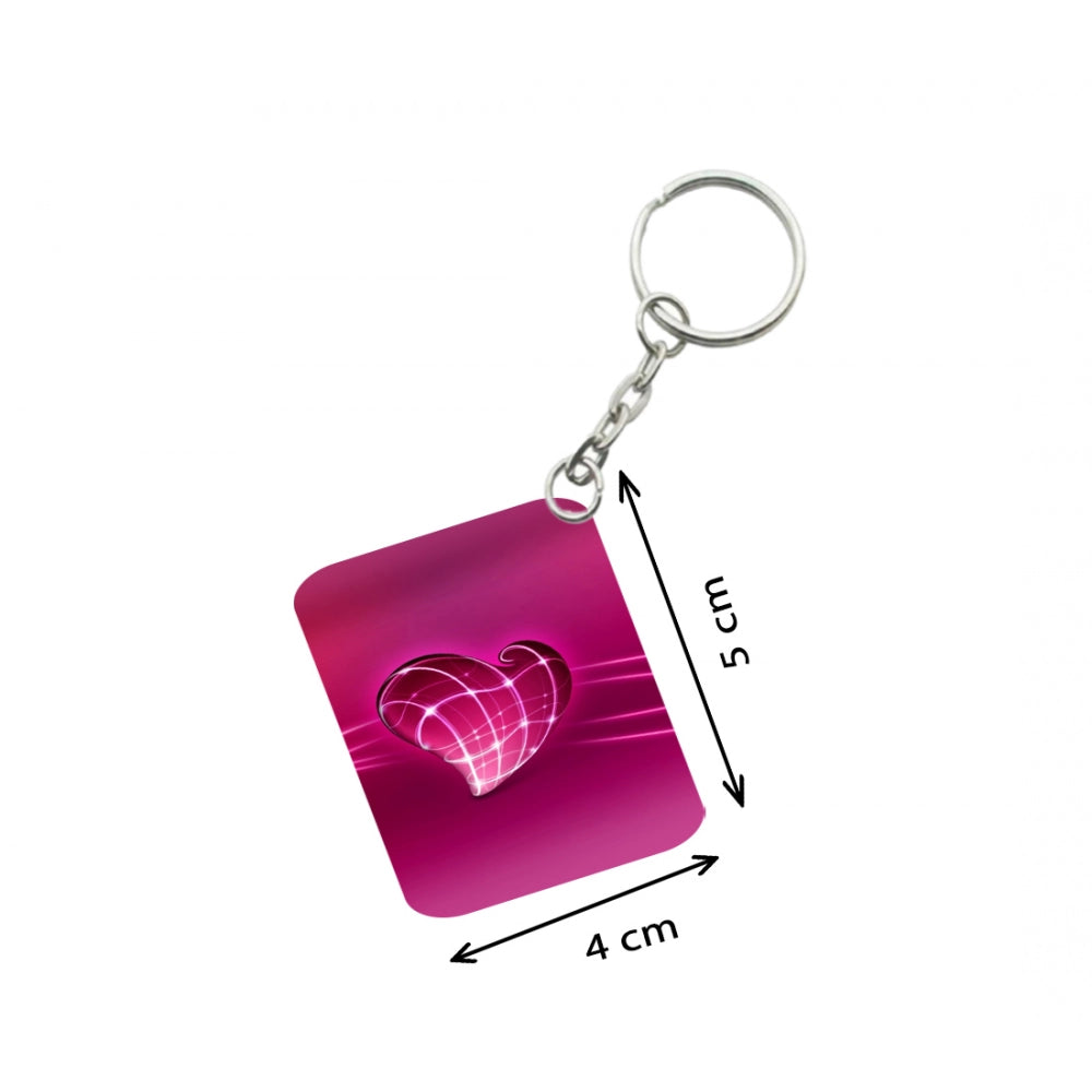 Pack of 3  Pink Heart One Side Printed Rectangle Designer Keychain (Pink)