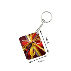 Pack Of 3_ Gift Ribban One Side Printed Rectangle Designer Keychain (Multi Color)