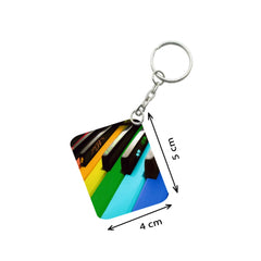 Pack Of 3_ Rainbow Piano Keys One Side Printed Rectangle Designer Keychain (Rainbow Color)