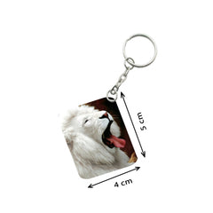 Pack of 3  White Lion One Side Printed Rectangle Designer Keychain (White)