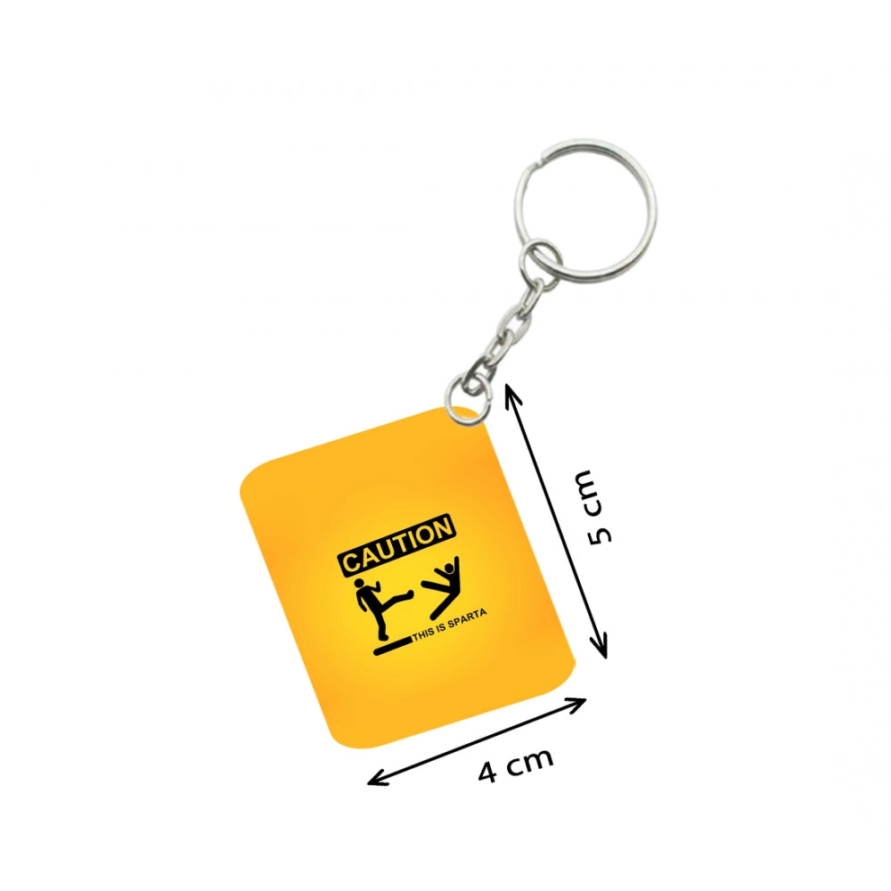 Pack Of 3_ Caution One Side Printed Rectangle Designer Keychain (Orange)