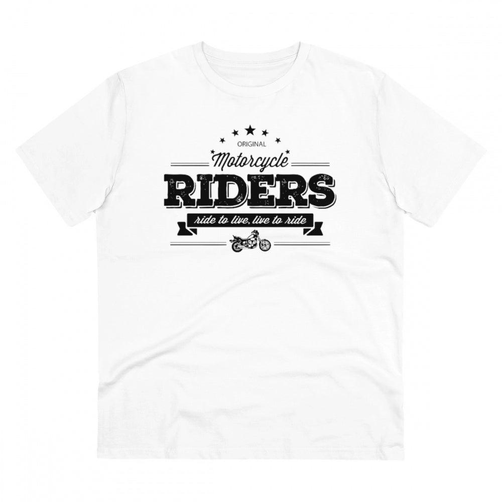 Men's PC Cotton Bike Ride Design Printed T Shirt (Color: White, Thread Count: 180GSM)