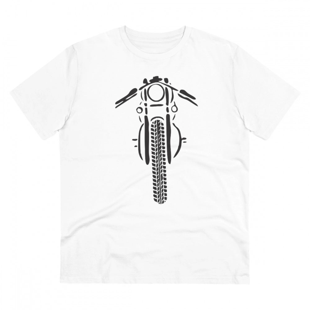 Men's PC Cotton Bike Ride Design Printed T Shirt (Color: White, Thread Count: 180GSM)