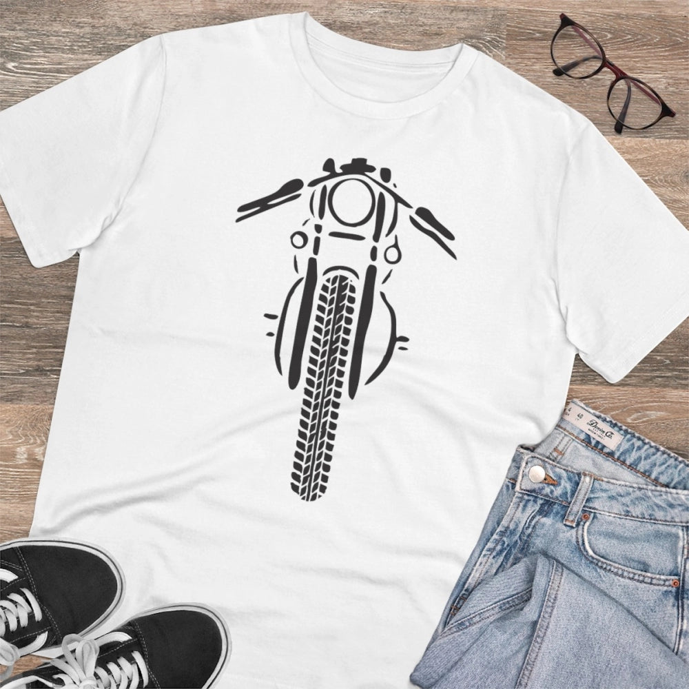 Men's PC Cotton Bike Ride Design Printed T Shirt (Color: White, Thread Count: 180GSM)