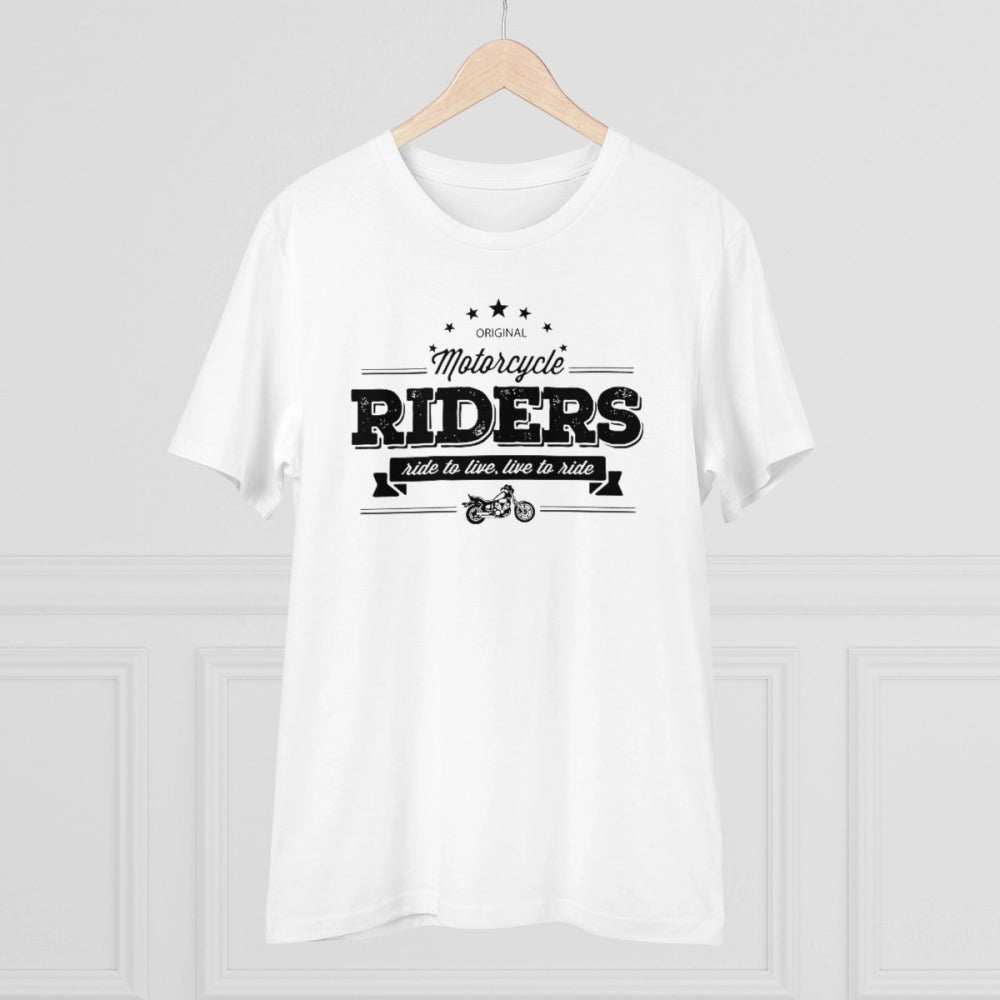 Men's PC Cotton Bike Ride Design Printed T Shirt (Color: White, Thread Count: 180GSM)