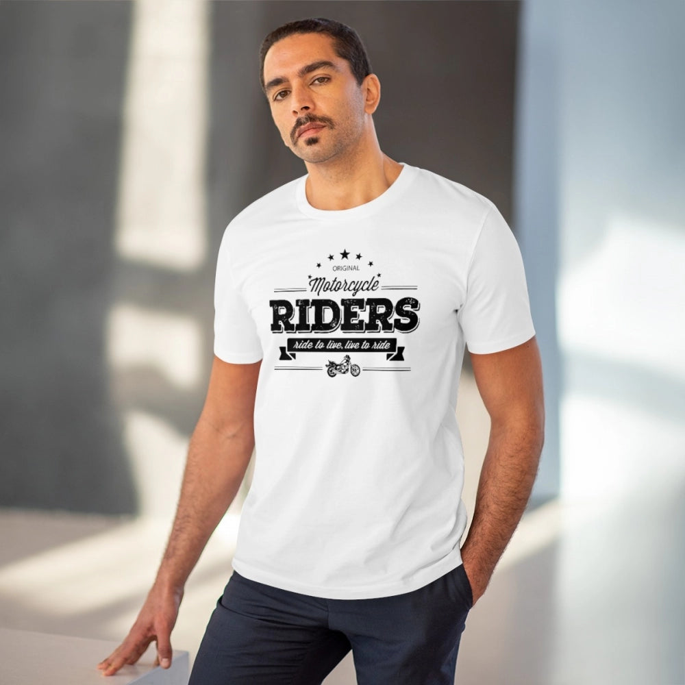 Men's PC Cotton Bike Ride Design Printed T Shirt (Color: White, Thread Count: 180GSM)