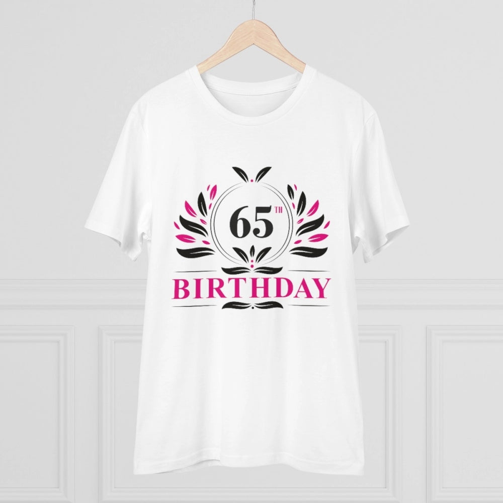 Men's PC Cotton 65th Birthday Printed T Shirt (Color: White, Thread Count: 180GSM)