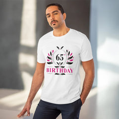 Men's PC Cotton 65th Birthday Printed T Shirt (Color: White, Thread Count: 180GSM)