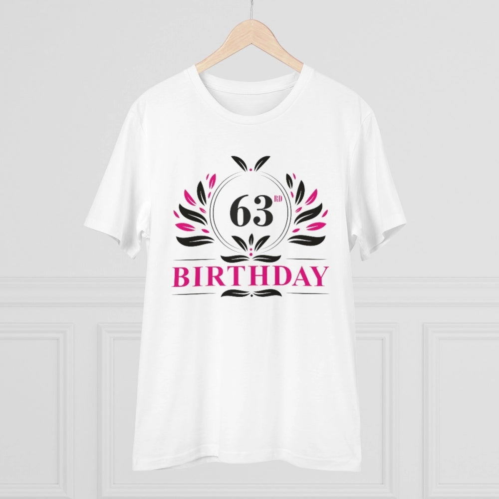 Men's PC Cotton 63rd Birthday Printed T Shirt (Color: White, Thread Count: 180GSM)