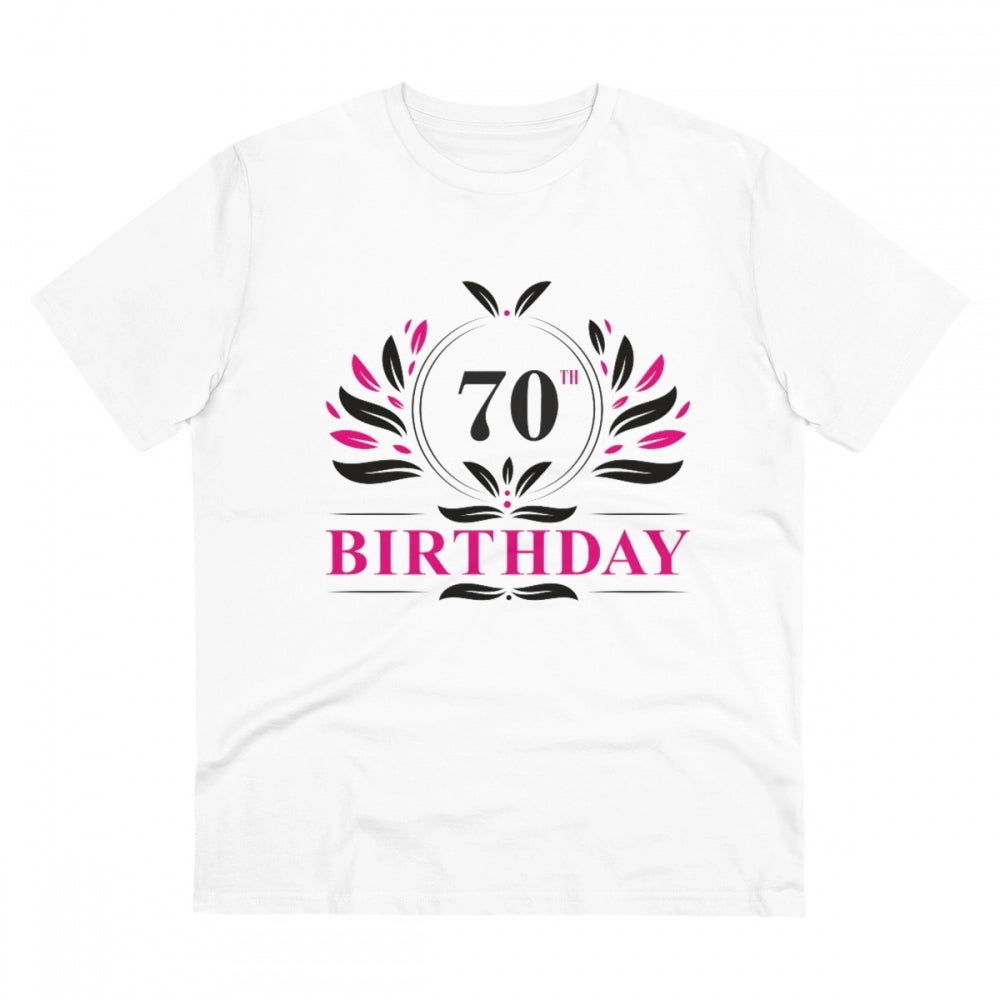 Men's PC Cotton 70th Birthday Printed T Shirt (Color: White, Thread Count: 180GSM)