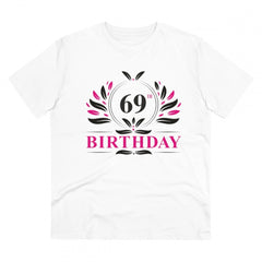 Men's PC Cotton 69th Birthday Printed T Shirt (Color: White, Thread Count: 180GSM)