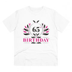 Men's PC Cotton 65th Birthday Printed T Shirt (Color: White, Thread Count: 180GSM)