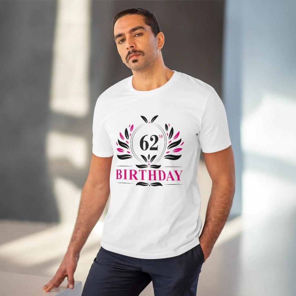 Men's PC Cotton 62nd Birthday Printed T Shirt (Color: White, Thread Count: 180GSM)