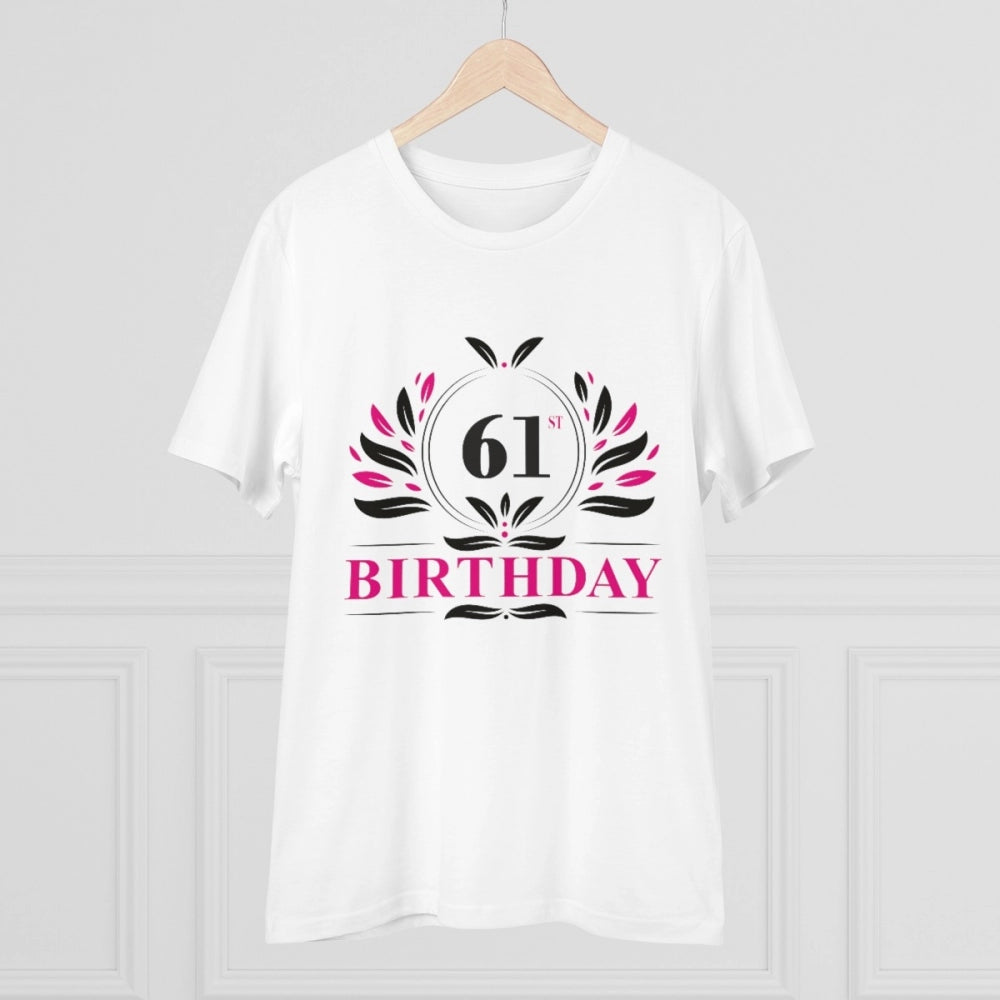 Men's PC Cotton 61st Birthday Printed T Shirt (Color: White, Thread Count: 180GSM)