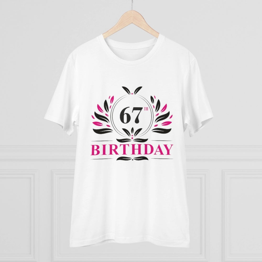 Men's PC Cotton 67th Birthday Printed T Shirt (Color: White, Thread Count: 180GSM)