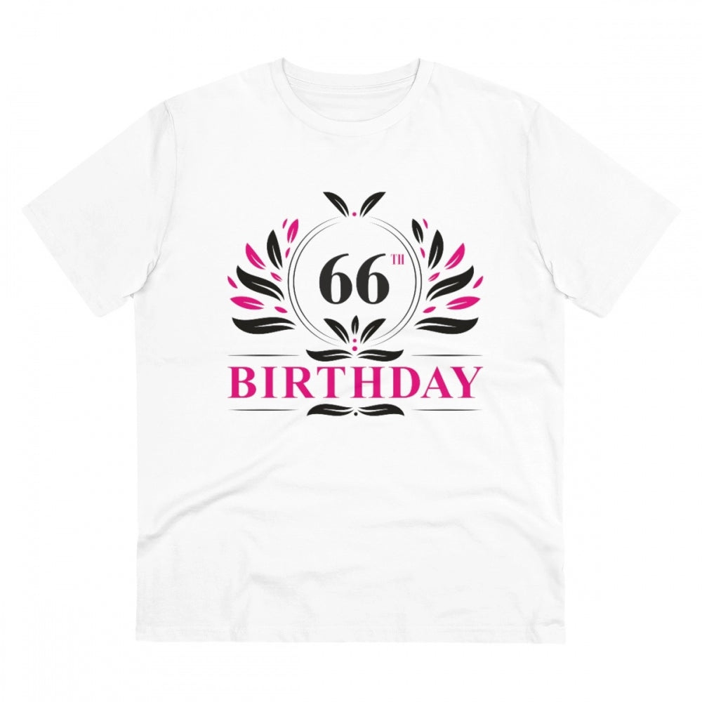 Men's PC Cotton 66th Birthday Printed T Shirt (Color: White, Thread Count: 180GSM)