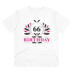 Men's PC Cotton 66th Birthday Printed T Shirt (Color: White, Thread Count: 180GSM)