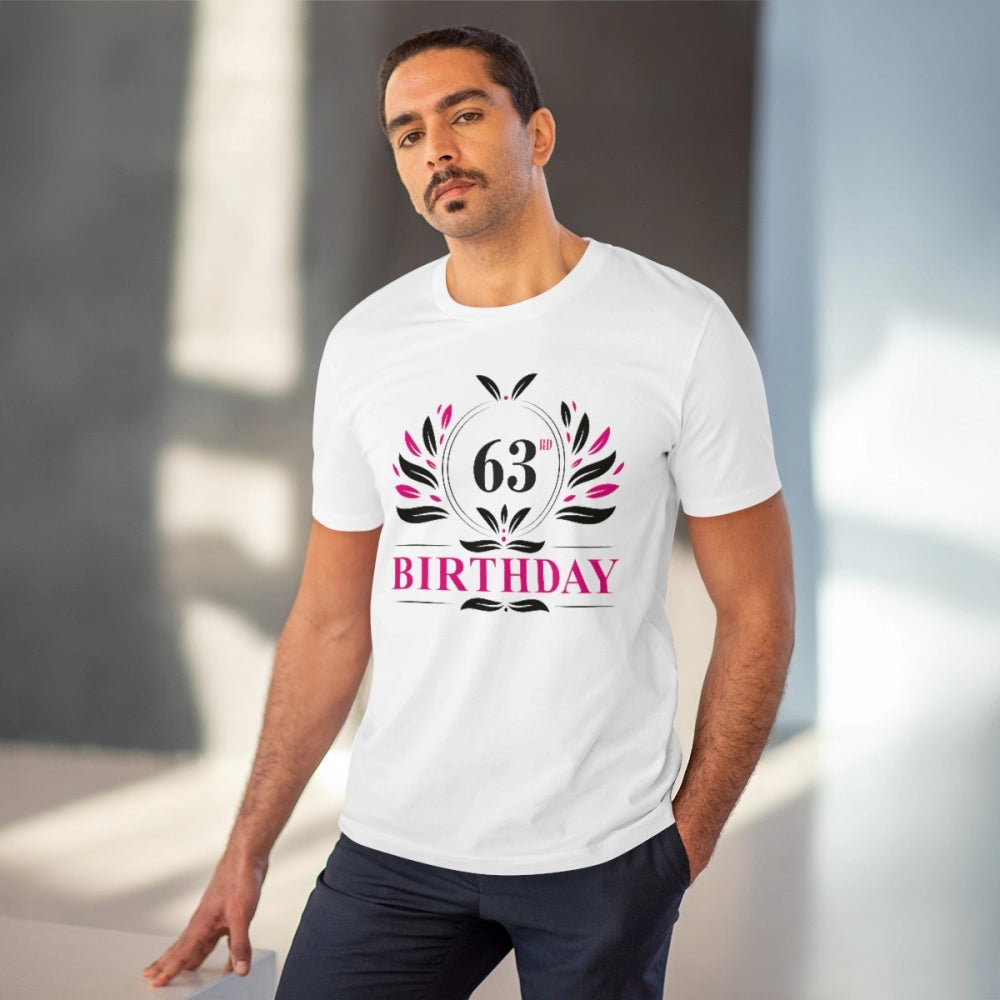 Men's PC Cotton 63rd Birthday Printed T Shirt (Color: White, Thread Count: 180GSM)