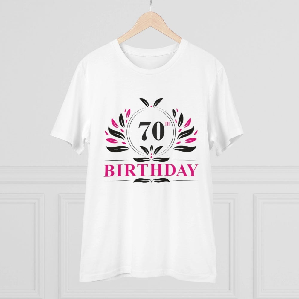 Men's PC Cotton 70th Birthday Printed T Shirt (Color: White, Thread Count: 180GSM)