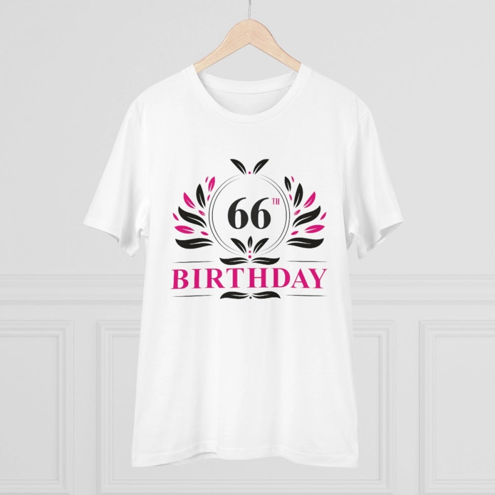 Men's PC Cotton 66th Birthday Printed T Shirt (Color: White, Thread Count: 180GSM)