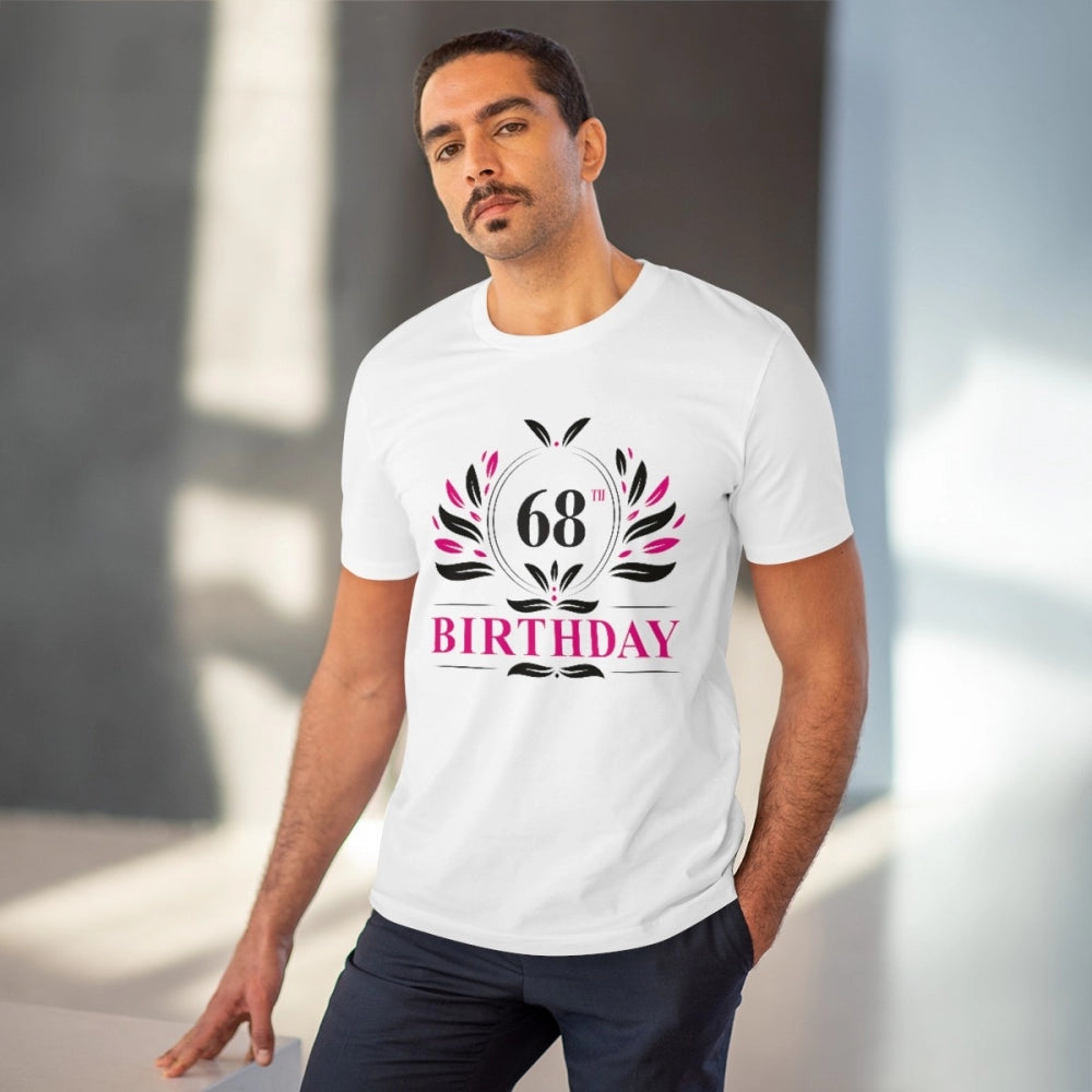 Men's PC Cotton 68th Birthday Printed T Shirt (Color: White, Thread Count: 180GSM)