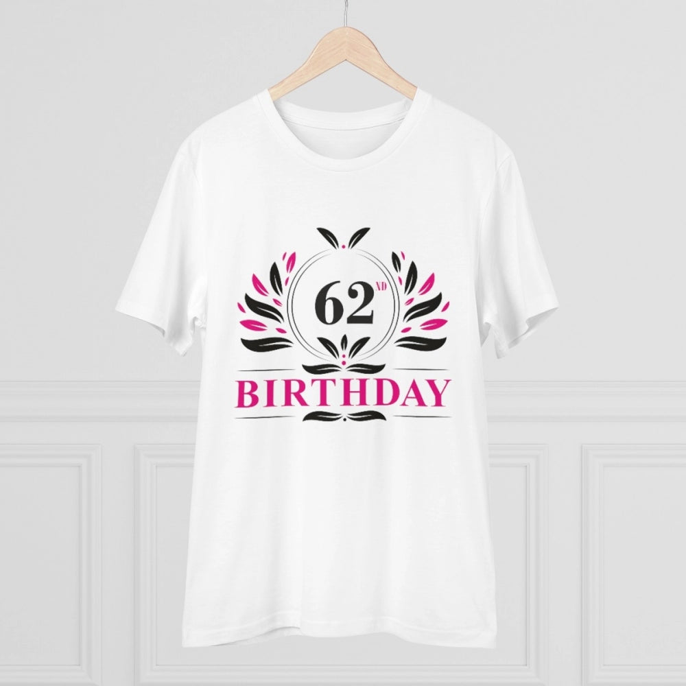 Men's PC Cotton 62nd Birthday Printed T Shirt (Color: White, Thread Count: 180GSM)