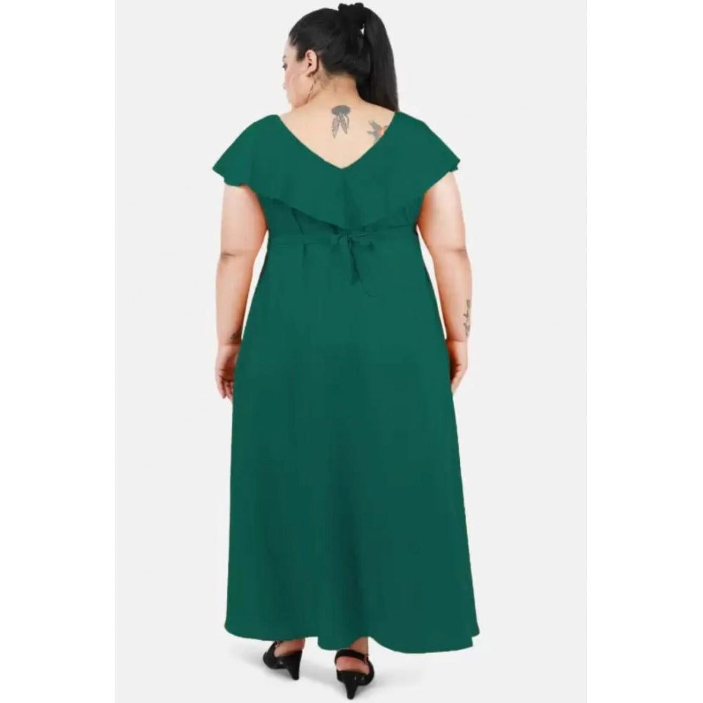 Women's Fit And Flare Green Dress (Color:Green, Material:Polyester)