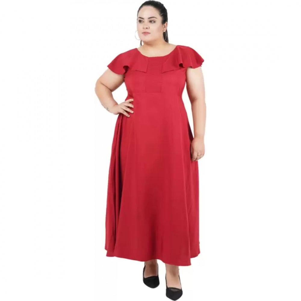 Women's Fit And Flare Maroon Dress (Color:Maroon, Material:Polyester)