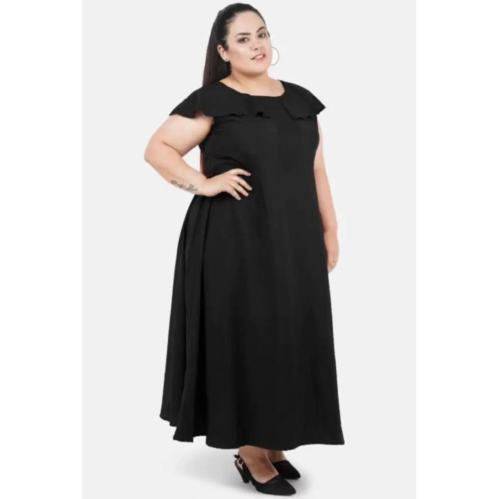 Women's Fit And Flare Black Dress (Color:Black, Material:Polyester)