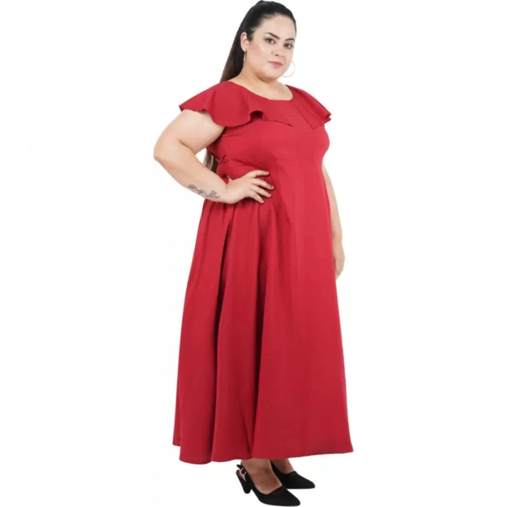 Women's Fit And Flare Maroon Dress (Color:Maroon, Material:Polyester)