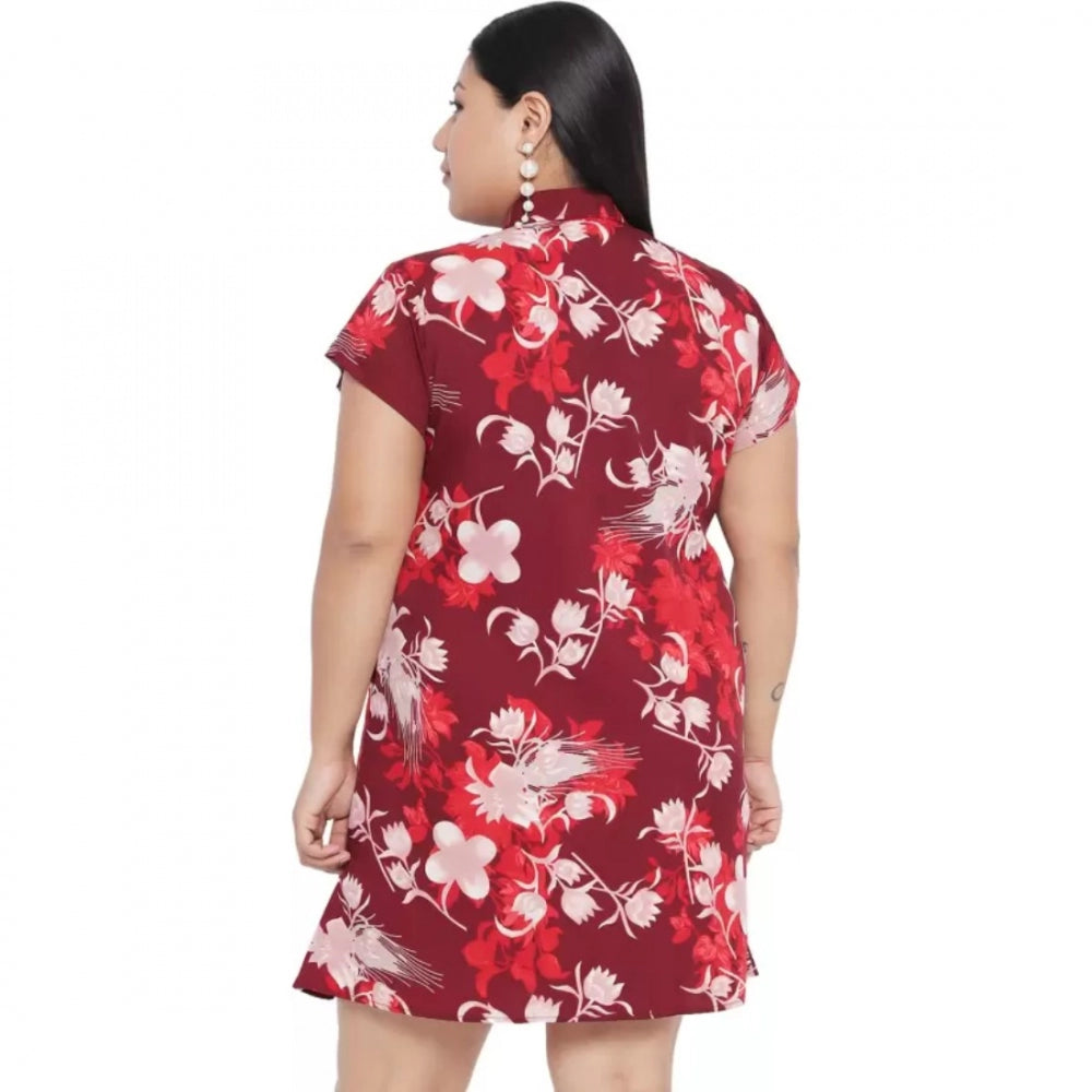 Women's Shirt Maroon Dress (Color:Maroon, Material:Polyester)