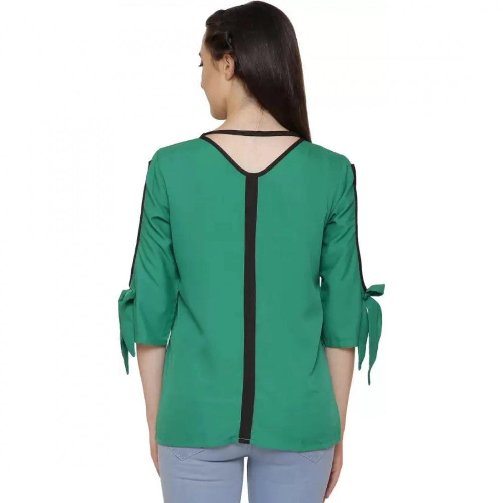 Women's Casual Slit Sleeve Solid Green Top (Color:Green, Material:Poly Crepe)