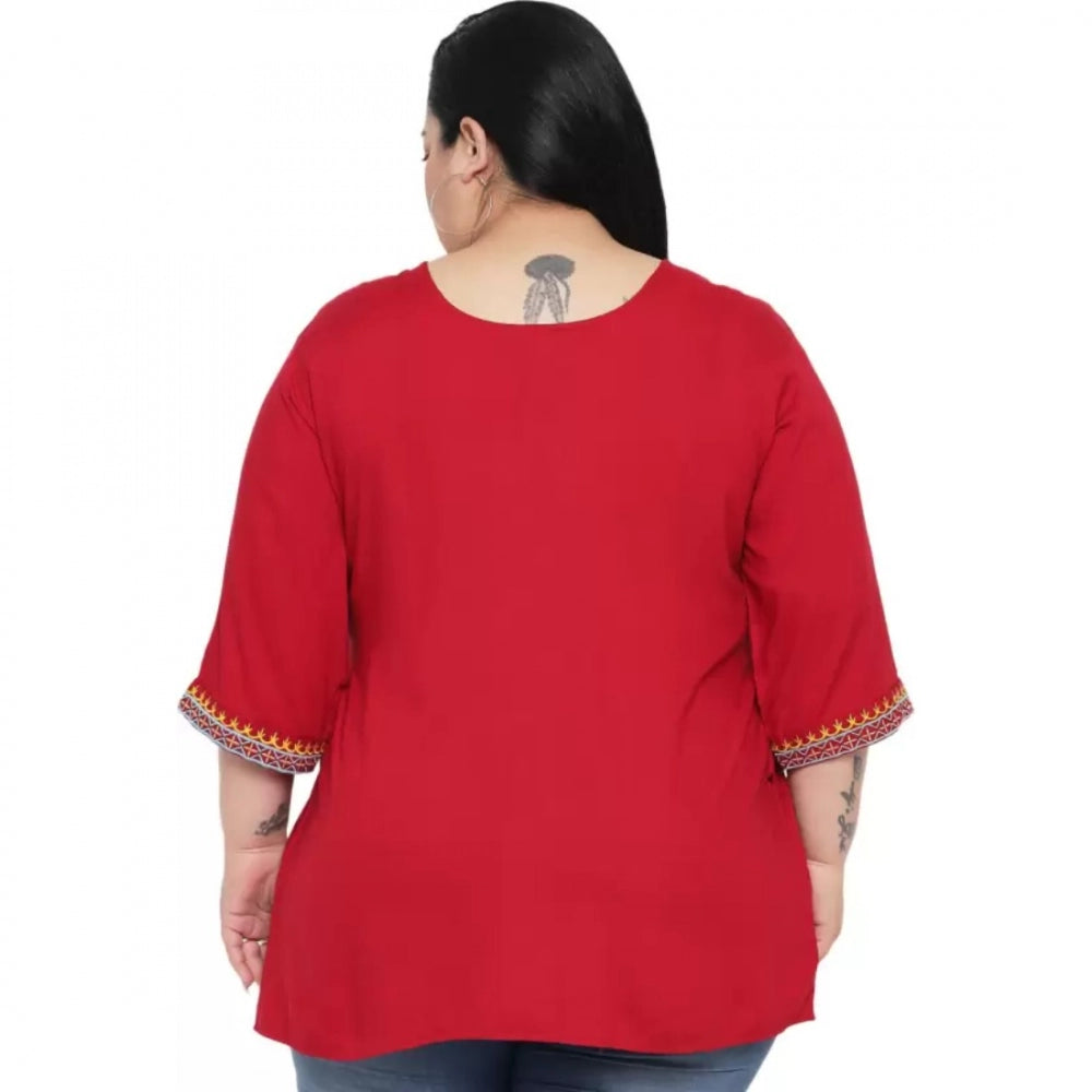 Women's Casual Embroidered Maroon Top (Color:Maroon, Material:Rayon)