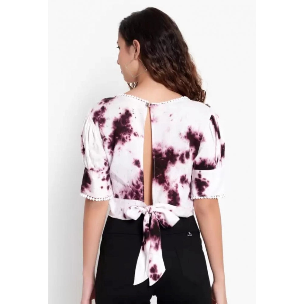 Women's Casual Tie And Dye Purple Top (Color:Purple, Material:Rayon)