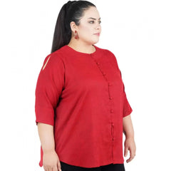 Women's Casual Solid Maroon Top (Color:Maroon, Material:Cotton Linen Blend)