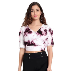 Women's Casual Tie And Dye Purple Top (Color:Purple, Material:Rayon)