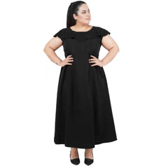 Women's Fit And Flare Black Dress (Color:Black, Material:Polyester)